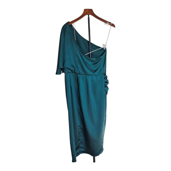 CUPSHE Womens Blouson Dress XL Green One-Shoulder Draped NYE Cocktail Formal - Picture 3 of 6